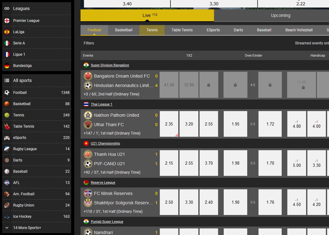 View of the general sports page