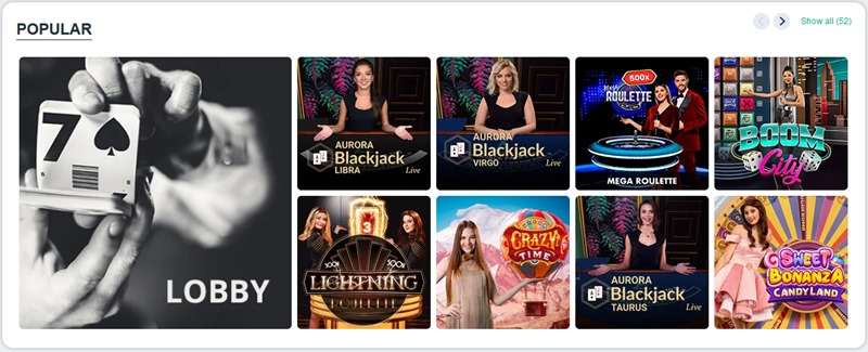 Example of available gambling games at Ivibet