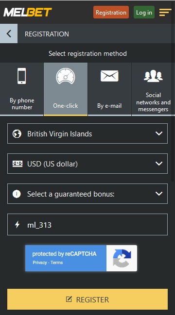 Registration in 1 click