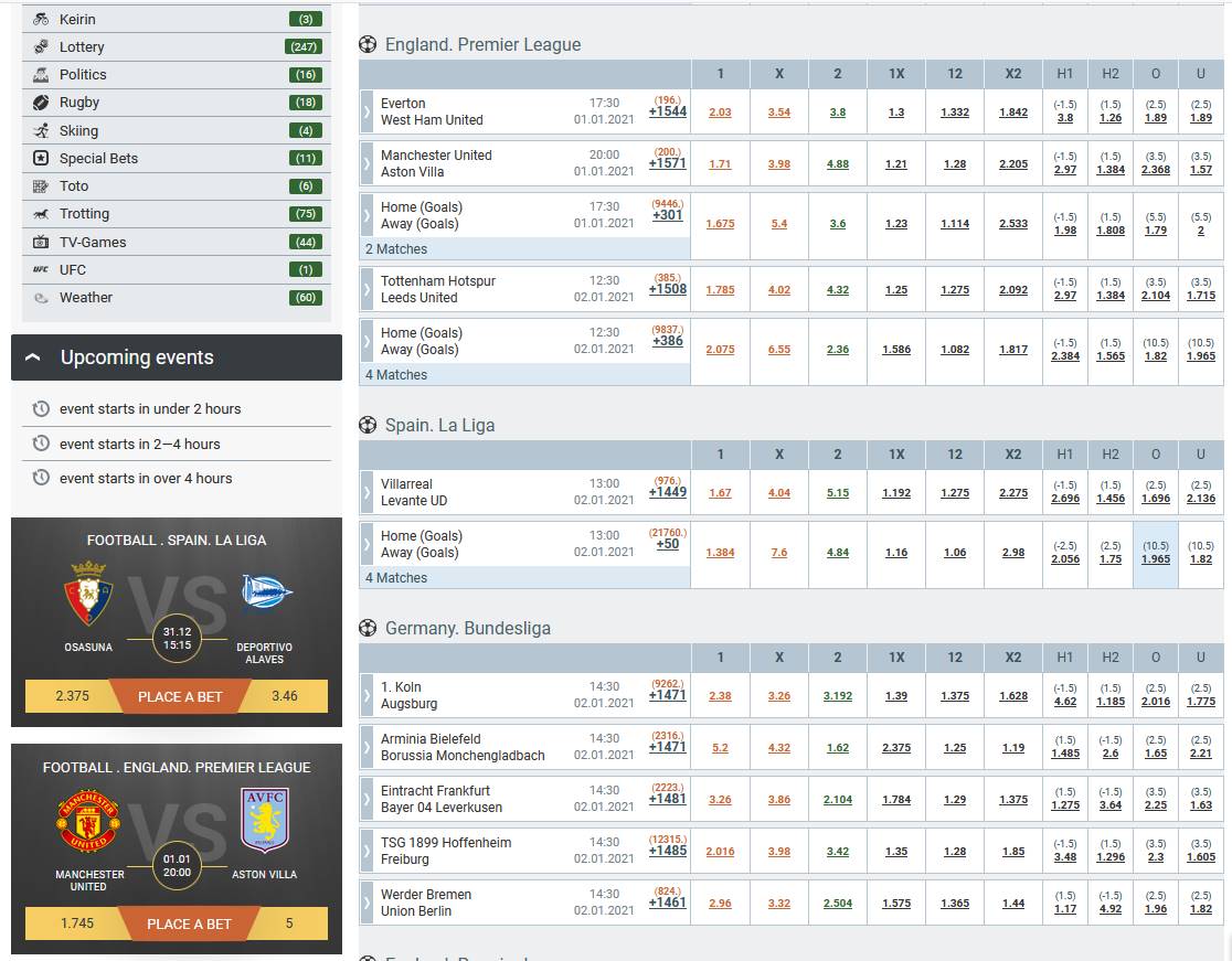 Example of matches in progress